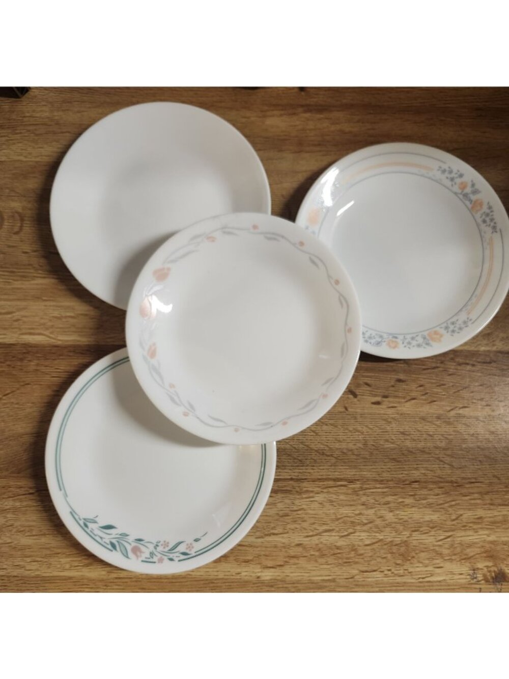 4- Mismatched Corelle Bread, Cake, Side, Plates 6.75" Set of Four